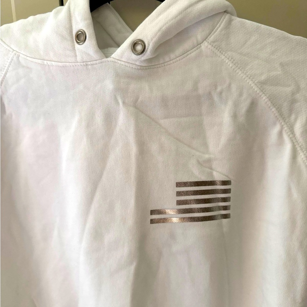 NWOT Good American Hoodie 
Size 2/3 M/L Medium Large M L Unisex Flag Silver